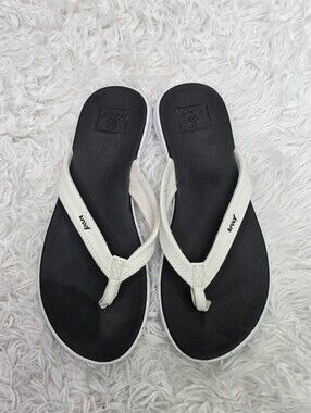 Reef Comfort Flip-Flop Sandals in Black and White Sz 7